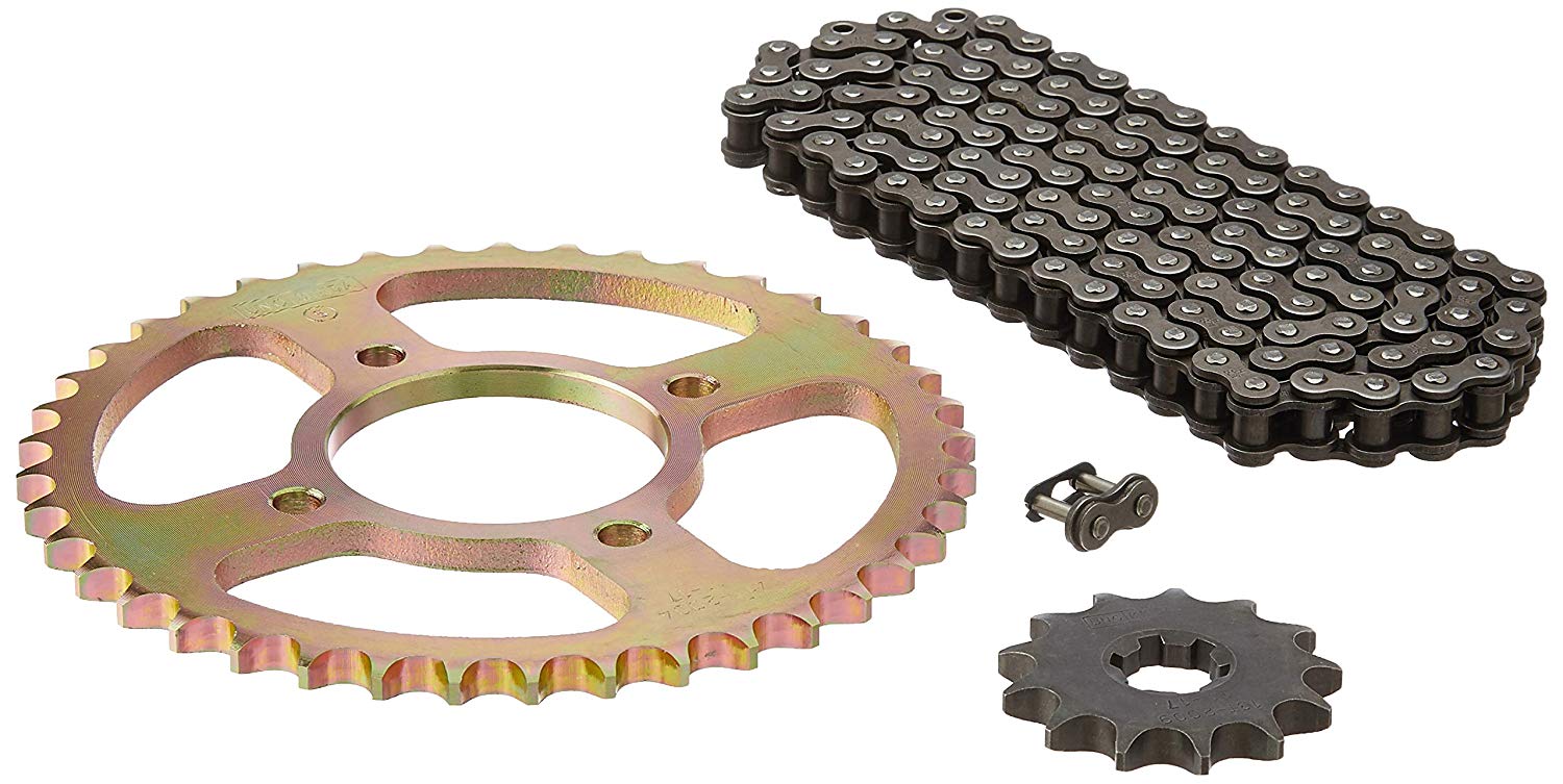 Uno Minda CH-2009 Quadra Rivet Chain & Alloy Steel Hardened Sprockets Chain & Sprocket Kit - R428 SIZE-112L / 13T / 41T(4H) For TVS Samurai,Max100,Max 100R 